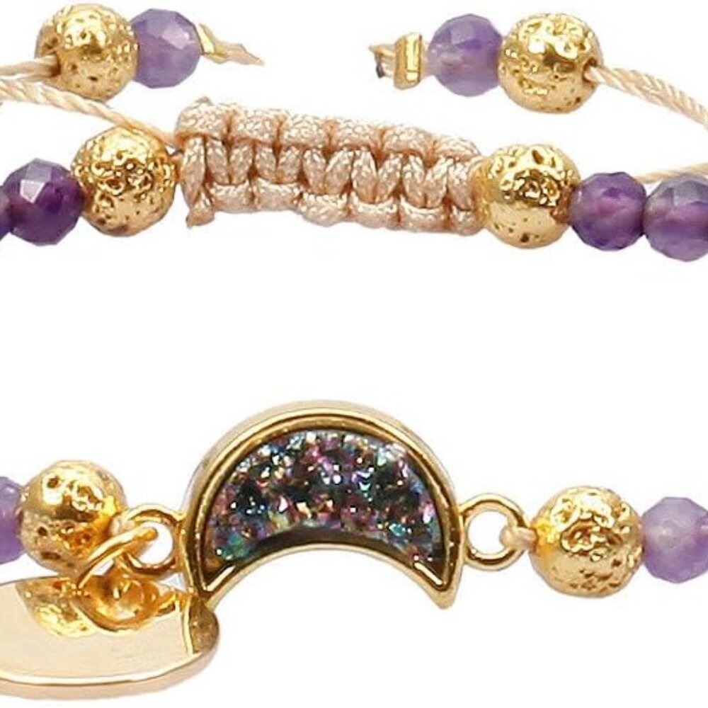 Beads Bracelets Faceted Stone 4mm Healing Crystal Bracelet Half Moon Shape Druzy